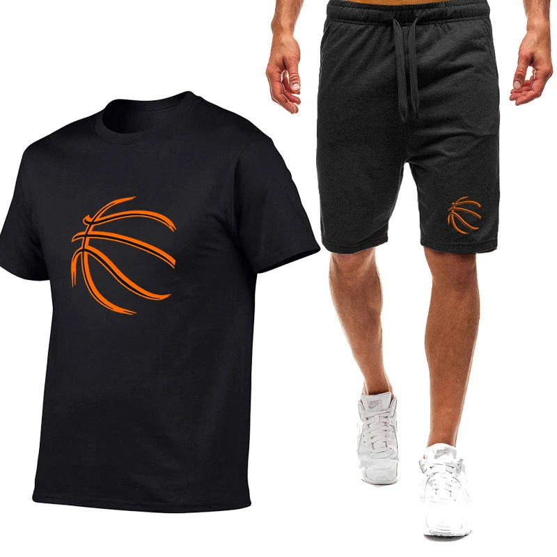 

2025 Basketball pattern New Men's Summer Hot Sale Nine Color Short-sleeved Set Simple Casual Trendy T-shirt + Shorts Suit