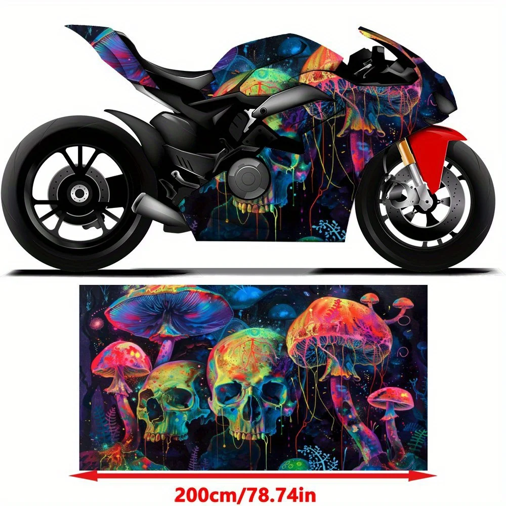 High Energy Colorful Skull Mushroom Motorcycle Full Wrap Stickers Decorative Motorcycle Race Color Change Decal Film Protect Gif