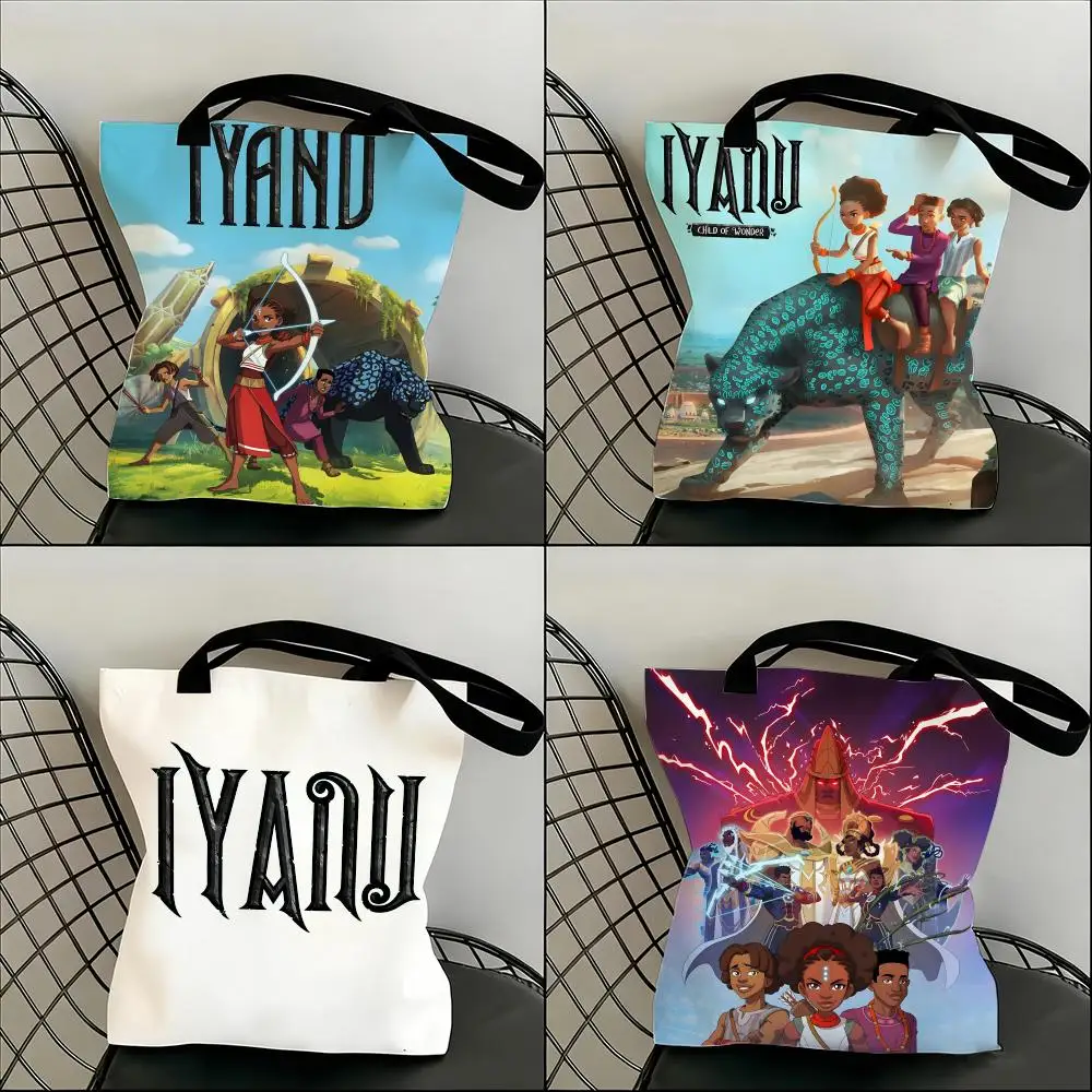 Animation IyanuS Aufbewahrungstaschen für Kinder, TV-Shows, leicht, Canvas, Schultertasche, modisch, umweltfreundlich, Mehrzweck-Tragetasche mit Größe L