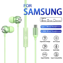 Tipo c fones de ouvido para samsung galaxy s24 s23 s21 s22 ultra com fio a53 a52 a34 a54 nota 20 5g 3.5mm jack earbud fone de ouvido