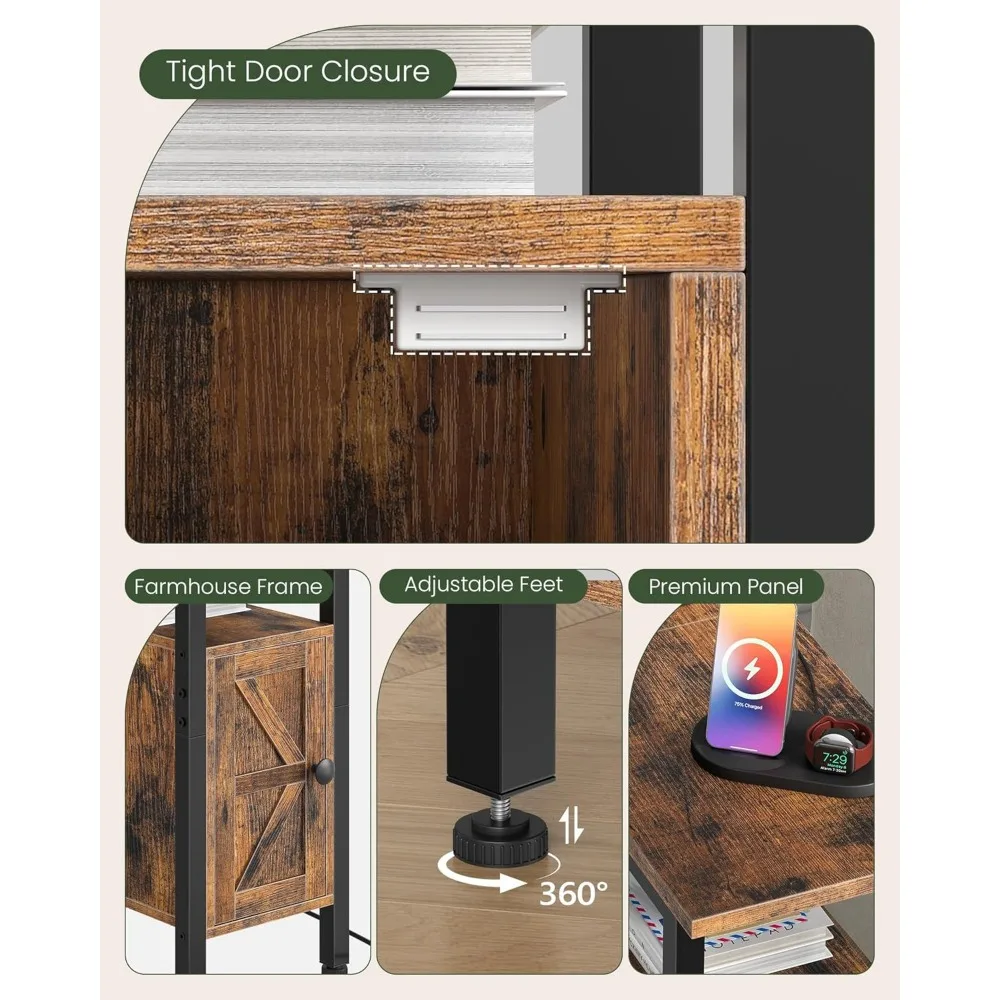 طاولة نهاية المزرعة، طاولة جانبية ضيقة للمساحات الصغيرة، منضدة رفيعة مع محطة شحن، مع منفذين تيار متردد، 1 USB و1 T #6