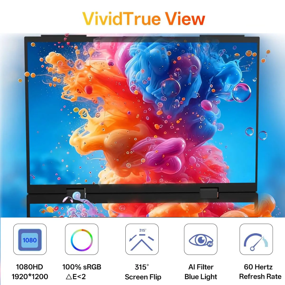 14-inch Portable Monitor for Laptop Screen Extender FHD 1200P Dual Display with VESA 360° Folding Stacked Monitor