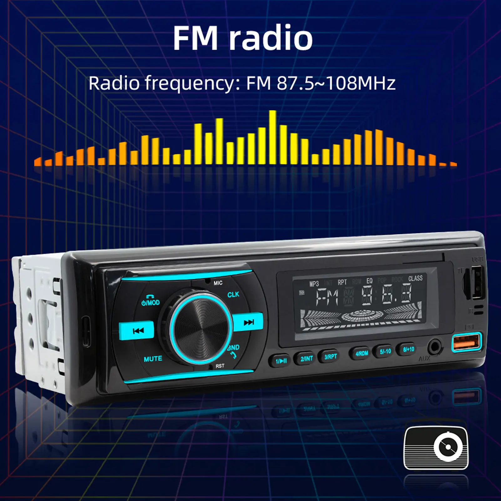 Single DIN Car Radio Wireless Remote Stereo Audio System with RGB Light APP Control Support FM Lossless MP3 Memory Card Slot