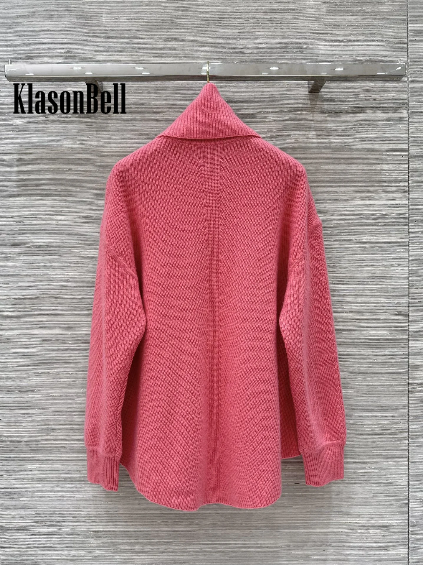 10.8 KlasonBell-Women Turtleneck Cashmere Knit Keep Warm Sweater Solid Jacquard Asymmetrical Hem Design Loose Jumpers