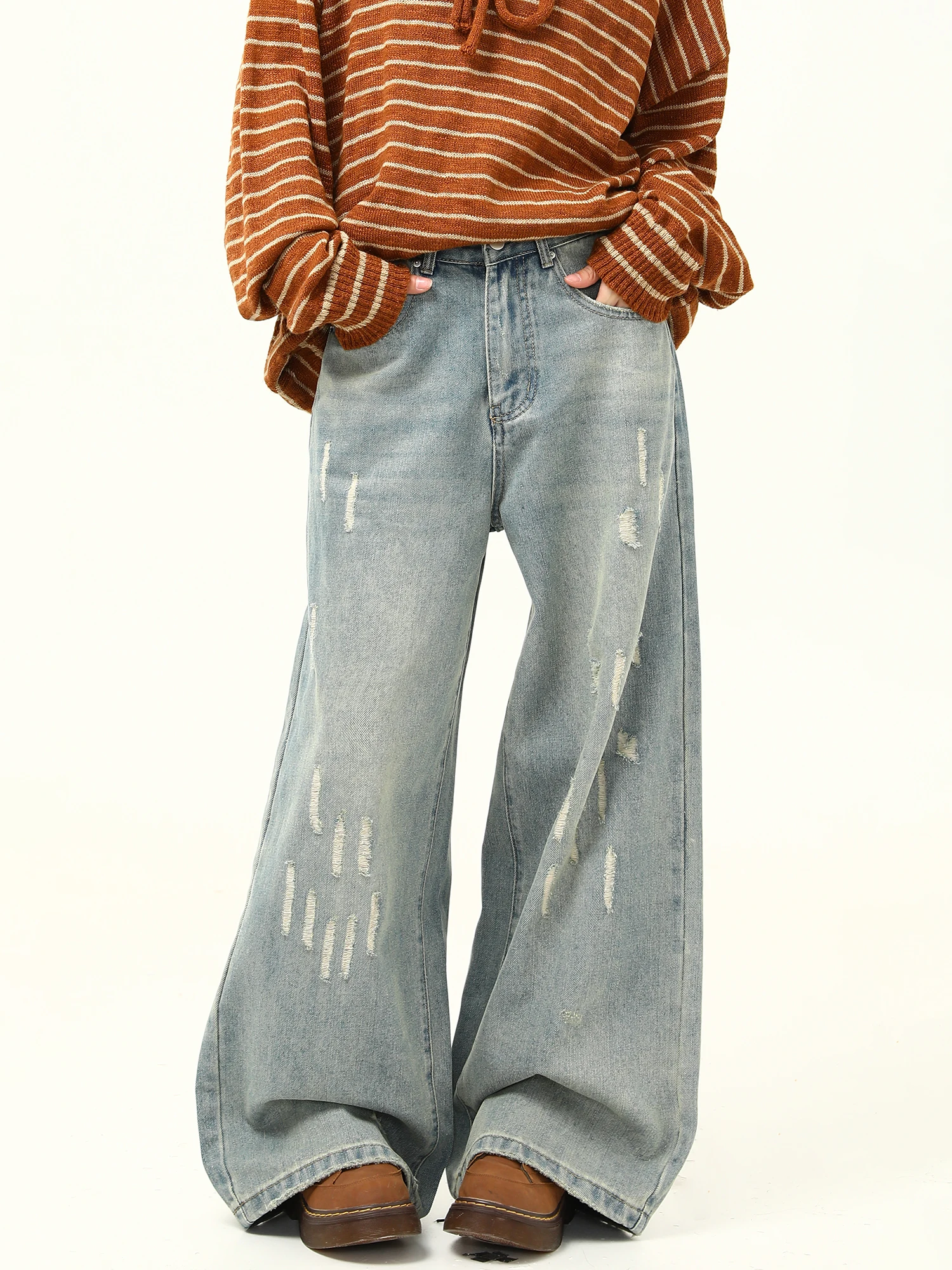 

Винтажные потертые широкие джинсы, женские свободные брюки для папы, повседневные брюки на молнии, четыре сезона, подходят для детей 8-24 лет