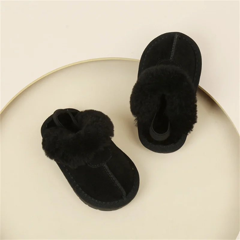 New Winter Baby Shoes Leather Warm Plush Toddler Kids Slipper Shoes Rubber Non-slip indoor Fashion Little Girls Slipper