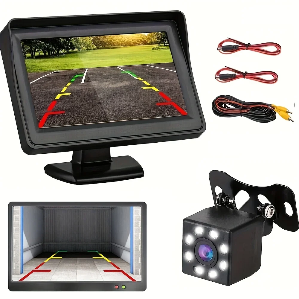 4.3inch HD Monitor 8LED Rear View Camera Kit Car Backup Camera Parking System for Reversing Parking SUV Pickup Camper Tractor RV