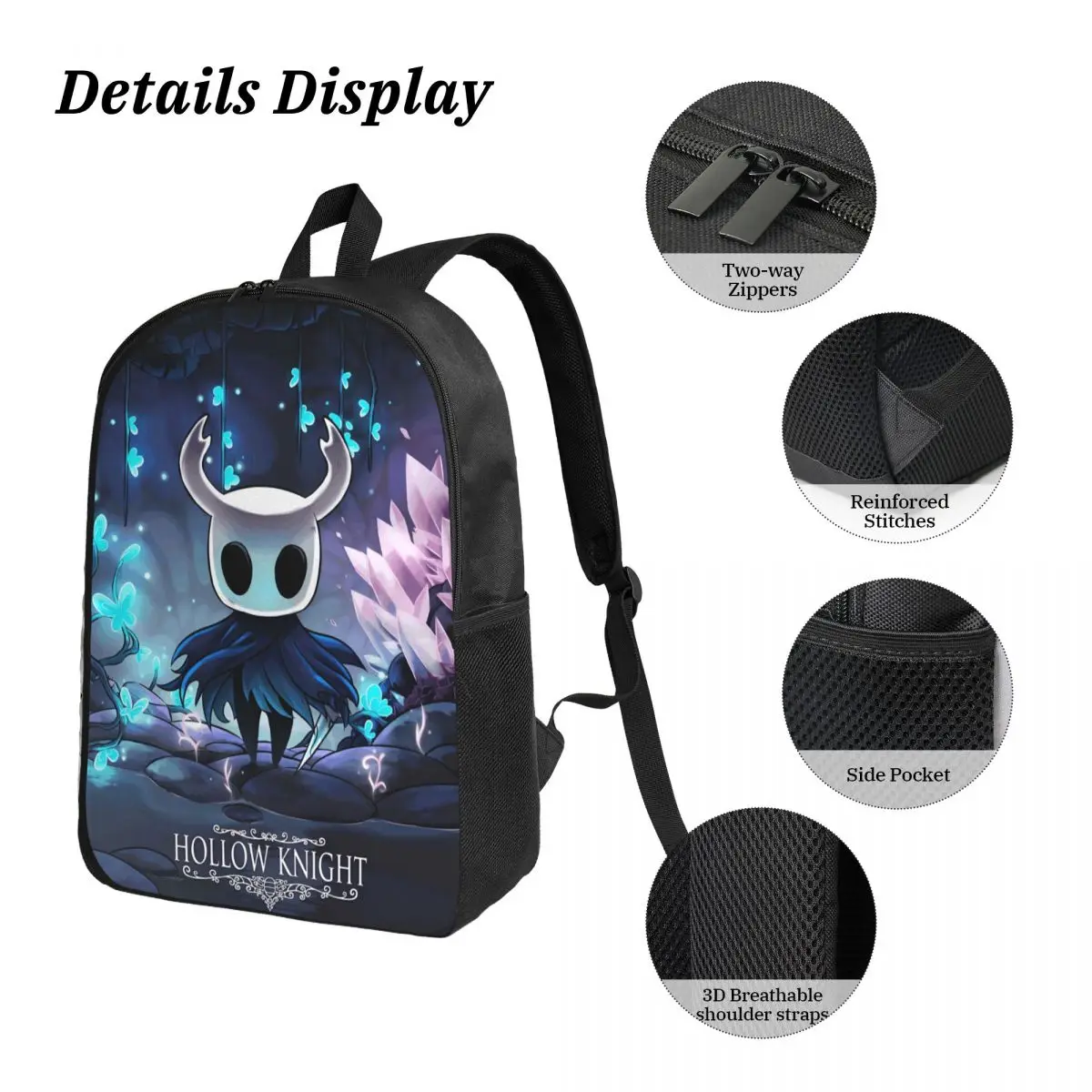 Set di zaini Hollow Knight merch da 3 pezzi per ragazze, ragazzi, borse per penne, set di borse per libri con scatola per il pranzo, per studenti delle scuole