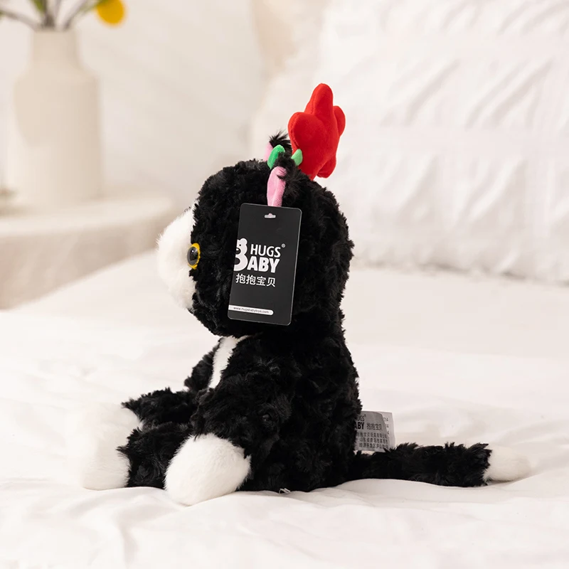 38 cm kawaii Zwarte Kat Knuffel Pop Schattig Met Kleine Bloem Kat Kussen Ins Zwarte Kat Knuffel Pop voor Jongen Meisje Brithday Gift