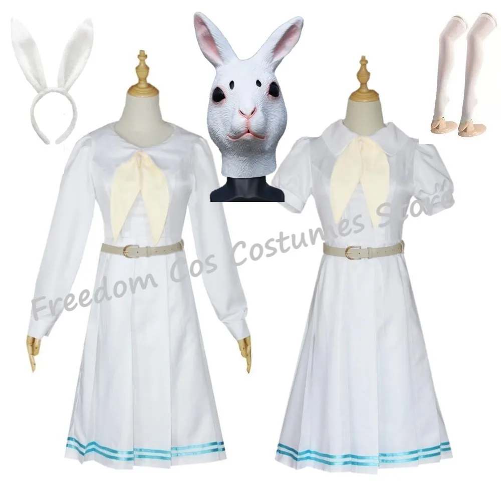 

Anime Haru Rabbit Cosplay Costumes White Dress Rabbit headgear ear socks Halloween Christmas Party Sets Uniform Suits