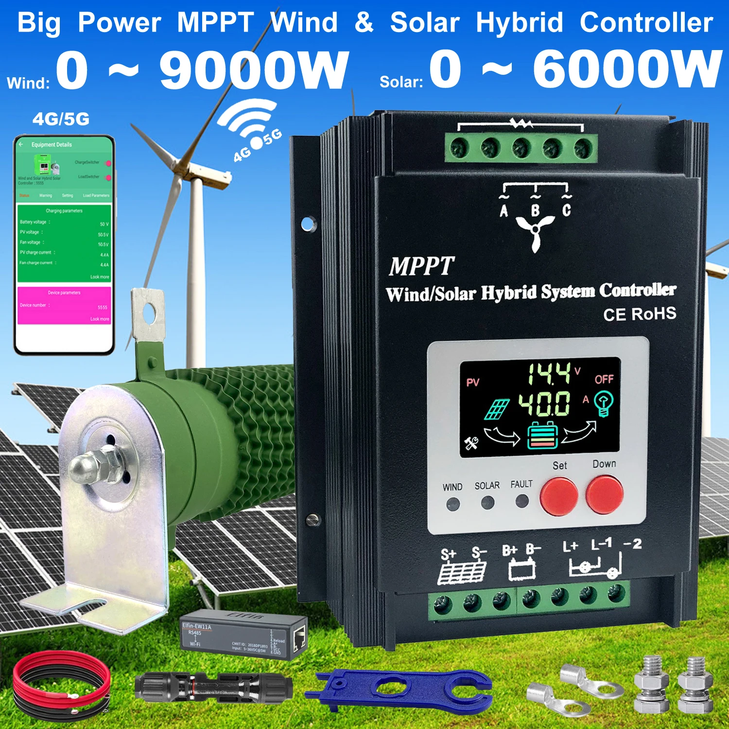 

MARS 4000W-15000W Hybrid MPPT Wind and Solar Controller 12V 24V 48V Dump Load Charging Regulator with WIFI GPRS Ethernet