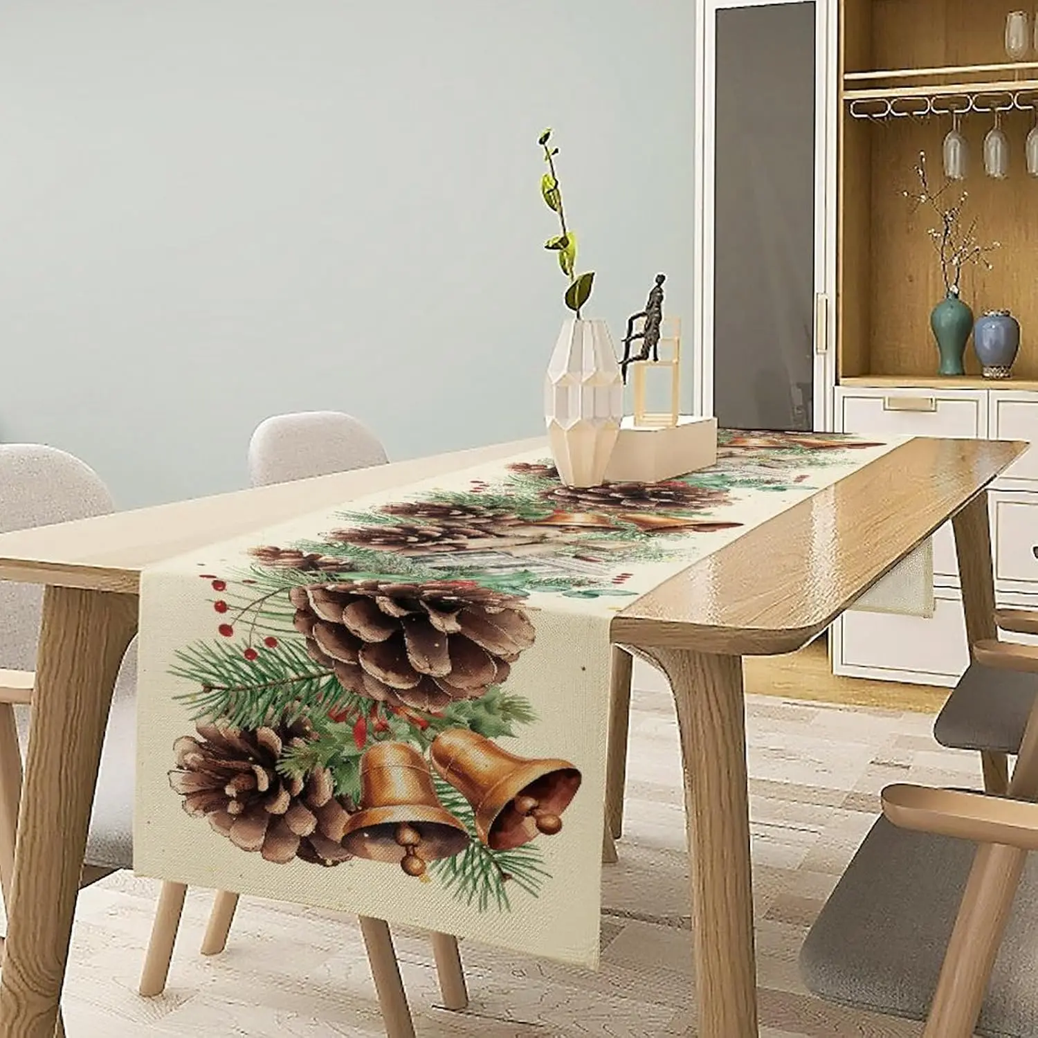 Christmas Pine Needle Pine Cones Table Runner Party Decor Reusable Winter Kitchen Dining Table Runners Christmas Decorations