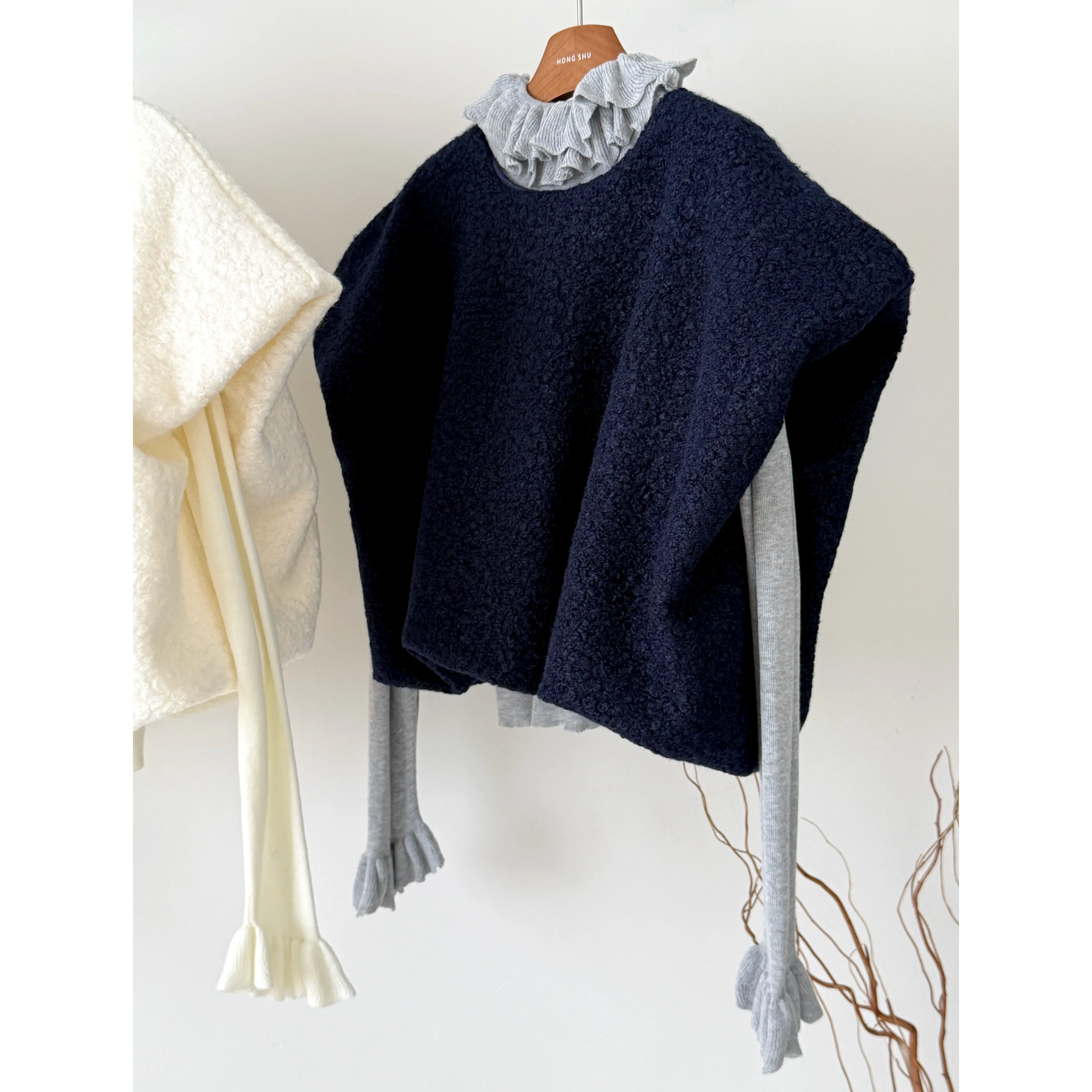 Conjunto de Top de dos piezas para primavera y otoño para mujer, chaleco hinchado con cuello redondo y volantes, camiseta básica de manga larga con cuello redondo