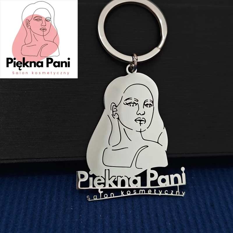 Custom Logo Keychain Customizable Drawing Artwork Sketch Stainless Steel Keychains Beauty Salon Club Gym Company  All applicable