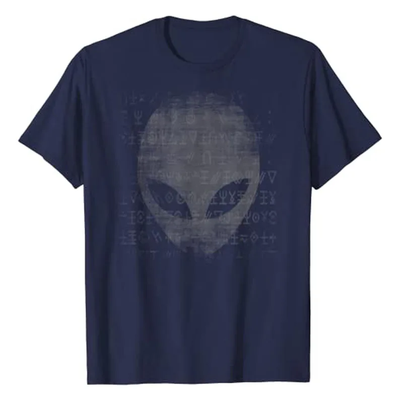 Alien Head Shirt Aliens Symbols Writing UFO T-Shirts Space Buffs Graphic Tee Y2k Top Funny Conspiracy Theorists Outfits Gifts