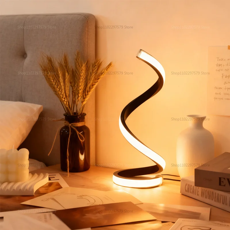 2025LED مصباح مكتبي بإضاءة ليلية حلزونية، قابل للتعديل لغرفة النوم وغرفة المعيشة والمكتب والإضاءة المضيئة الزخرفية الصديقة للبيئة.