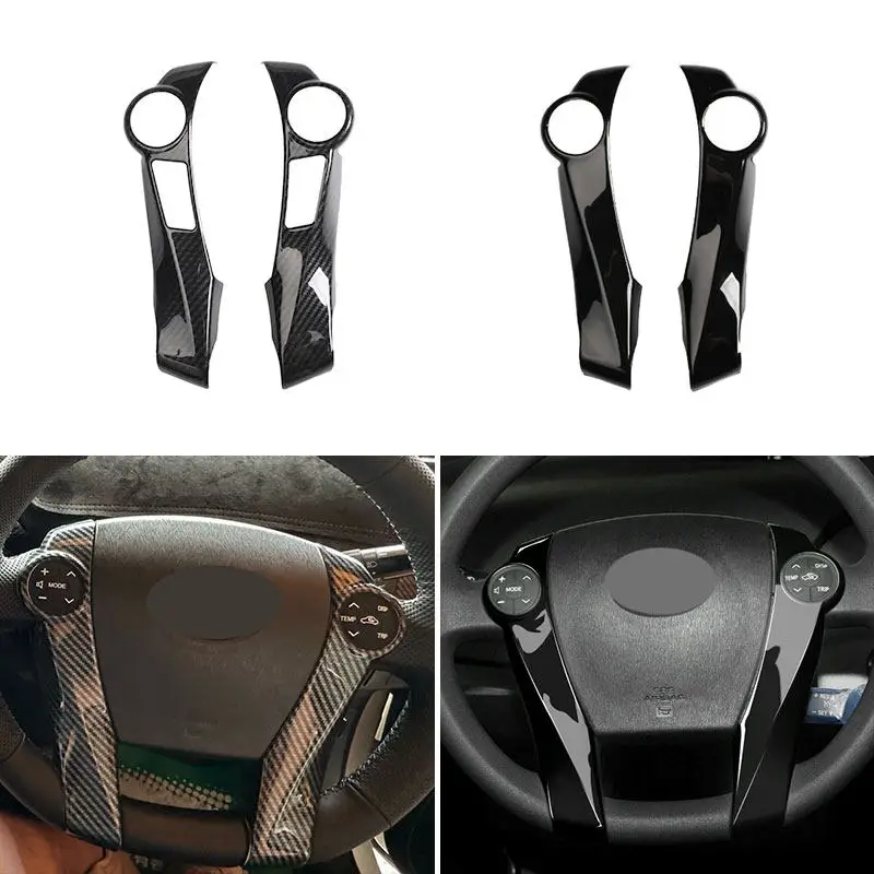

For Toyota Prius 30 XW30 2009-2015 Prius C US 2012-2017 Car Carbon Fiber Texture/Glossy Black Steering Wheel Button Cover Trim