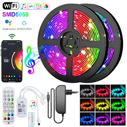 RGB LED Strip Light 30M Tuya WiFi LED สมาร์ทควบคุม 12V RGB ไฟ LED Strip 5050 ตกแต่งห้องคริสต์มาสไฟ