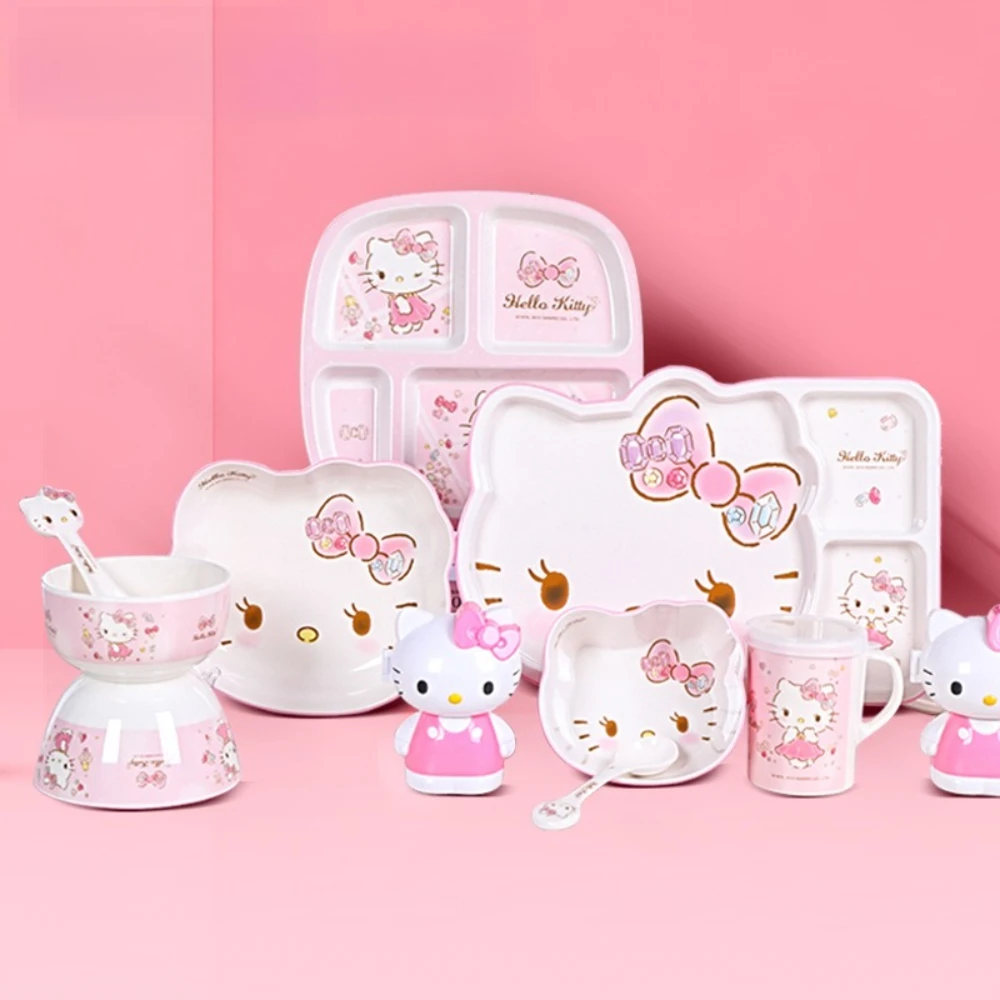Sanrio Tableware Hello Kitty Tableware Baby Supplementary Food Bowl Household Salad Fruit Plate Children Cartoon Water Cup Bowl