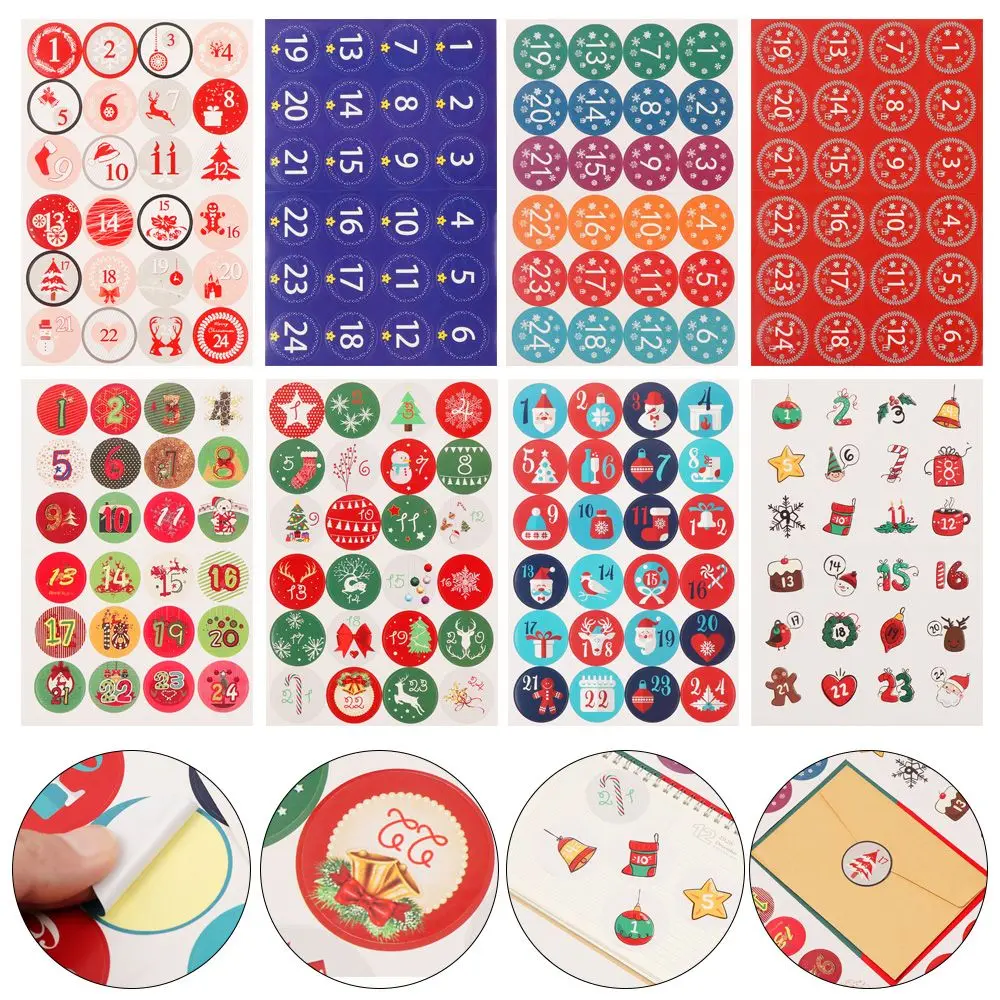 Cookie Multi-Function Merry Christmas Gift Packaging Paper Stickers Advent Calendar Number Stickers Adhesive Label