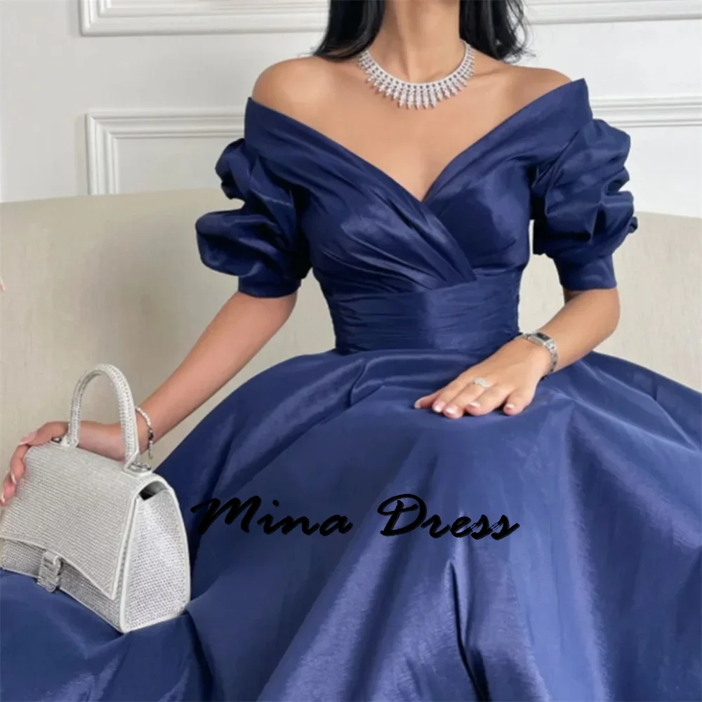 Mina Customized Short Sleeves Wedding Dress Es V-neck Evening Dresses for Formal Occasions Dropped Shoulders Prom Dresses 2024