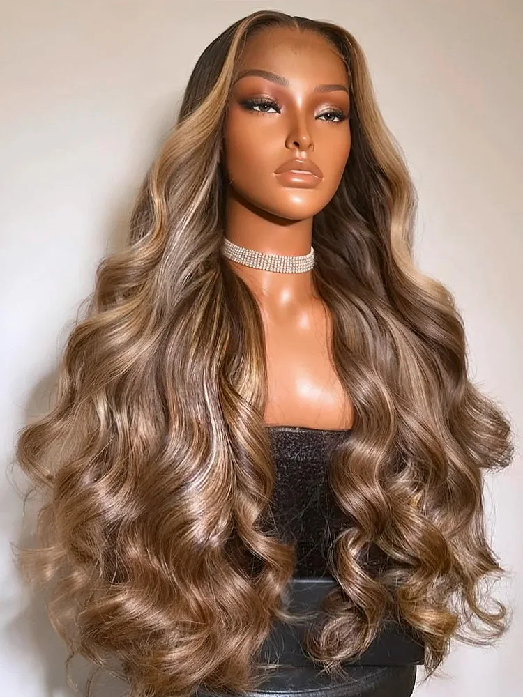 30 40 50 Inch Body Wave 13x6 Highlight Ombre Lace Frontal Wigs HD 13x4 250 Density 427 Lace Front Human Hair Wig Brown Brazilian