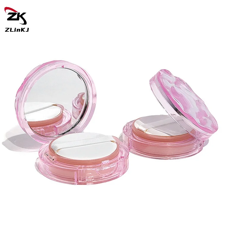 Plastic Pink Empty Air Cushion Puff Box Portable Foundation DIY Box With Mirror