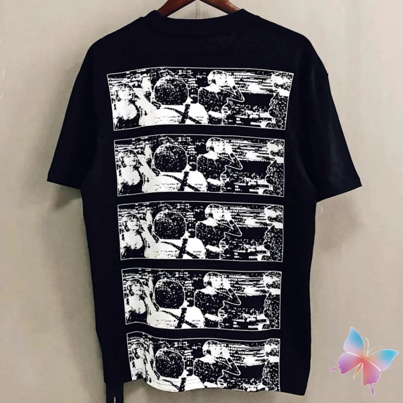 Summer CAVEMPT Short Sleeve Tops Abstract Manga Women Face Print Round Neck T-shirt Black White Streetwear Unisex CE Tops