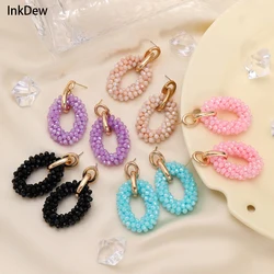 INKDEW Oval Drop Earrings Chain Ear Handmade Crystal Beads Earrings For Women Jewelry Big Long Earrings Fashion Jewelry EA070