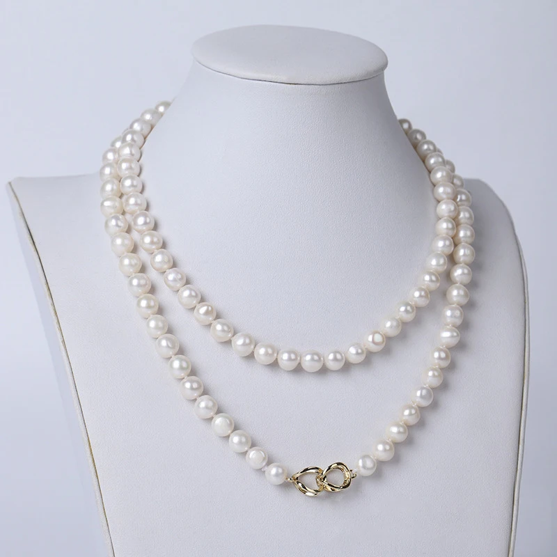 38inch Magnificent Popular 6-7mm Round White Akoya Real Natural Pearl Deformable Necklace  Apply Any Occasion