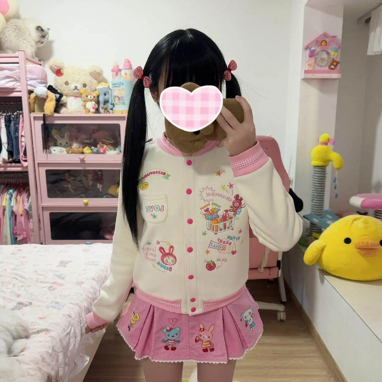 Fleece-lined Japanese Cartoon Mp Sweet Cute Pink Daughter Clothing Jojifuku Coat Women Baseball Jersey Cardigan Jacket Y2k Top