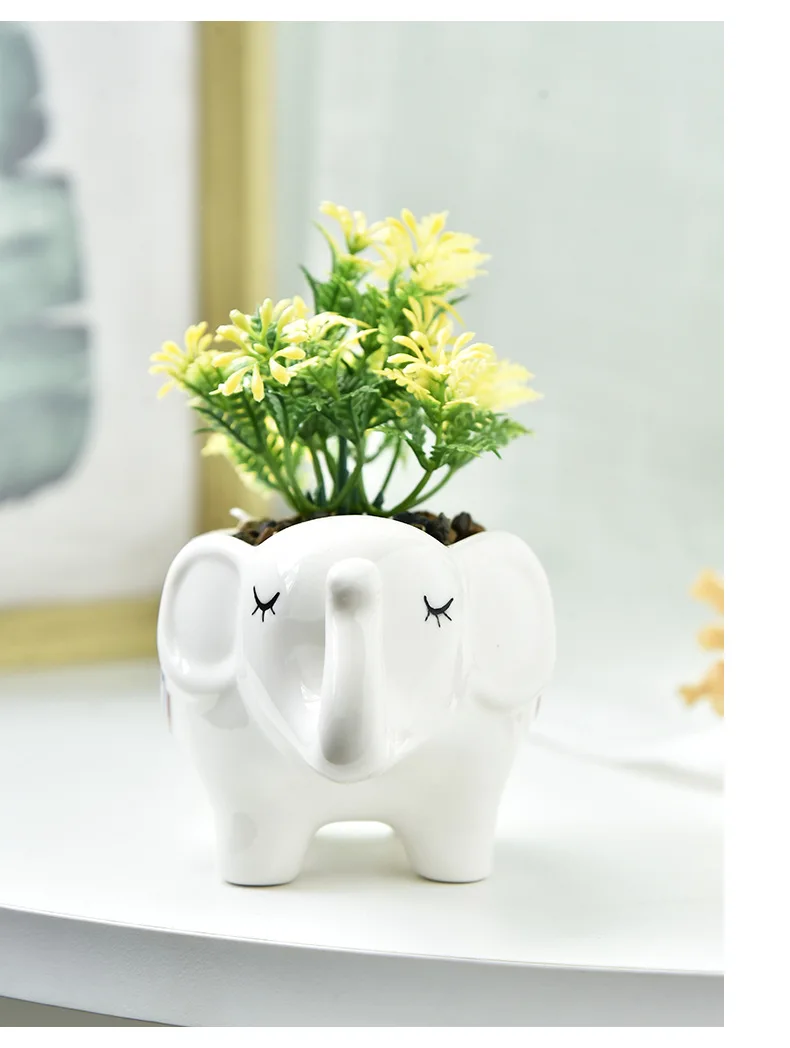 Originalität Cartoon Tier Blumentöpfe Desktop Keramik Sukkulenten Blumentopf Elefant Ornament Hause Dekoration für Garten Liefert – Detail 10