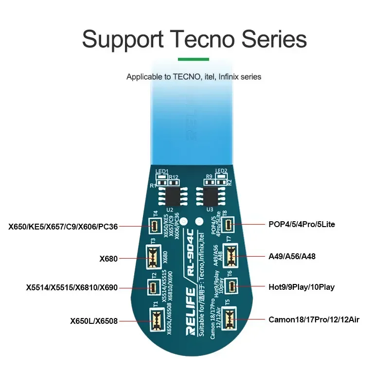 RELIFE RL-904C Battery Activation Board Intelligent Recognition,Type-C Power Supply  for TECNO, Itel, Infinix Series