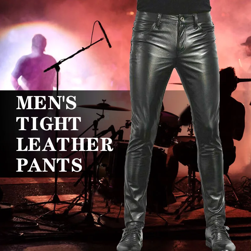 Pu Leather Pants Men's Fashion Rock Style Night Club Dance Pants Men's Faux Leather Slim Fit Skinny Motorcycle Trousers