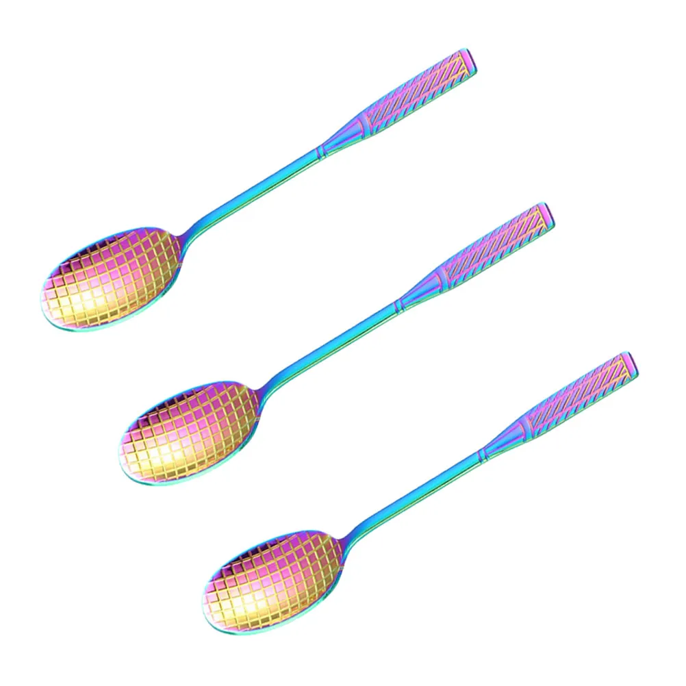 

3pcs Stainless Steel Titanium Plated Spoon Tennis Racket Shape Thick Material Ergonomic Design For Dessert Ice Cream Coffee
