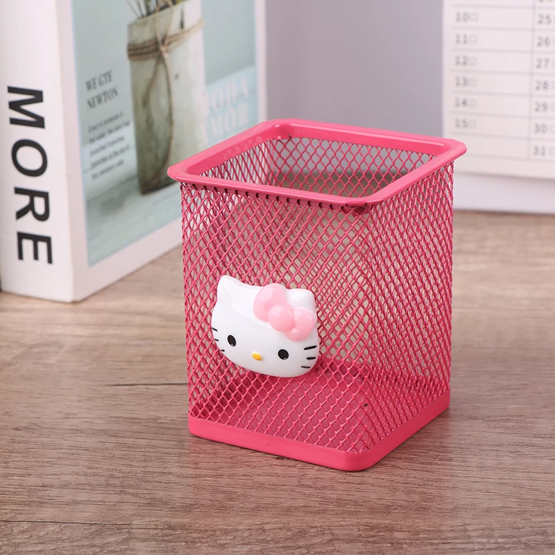 Sanrio Hello Kitty Anime Pen Holder Stationery Brushes Storage Mesh Makeup Brush Pen Case Large Capacity Desktop Pen Holder Box