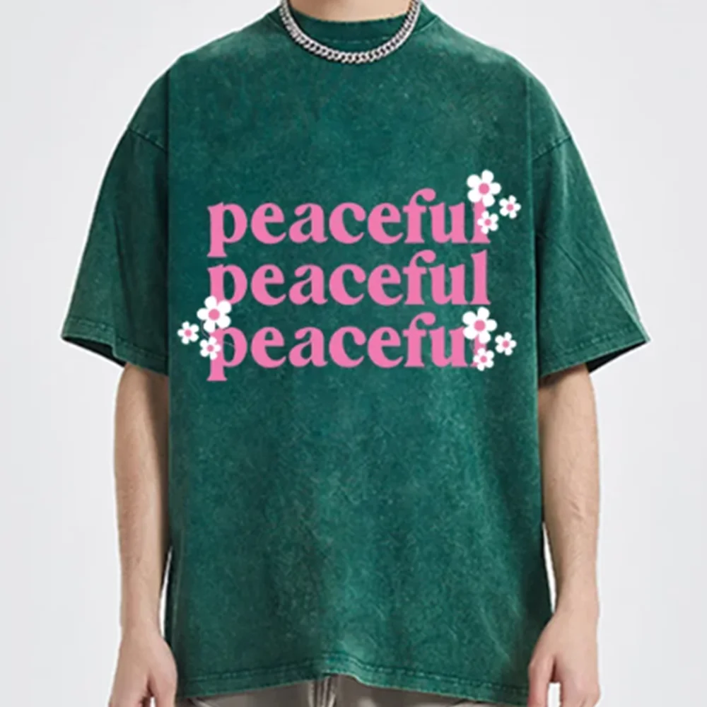 

Peacefully Pink Letter Print Women's T-Shirt Fashion Simple Wash Vintage Short Sleeve High Quality Design Sense Funny Top