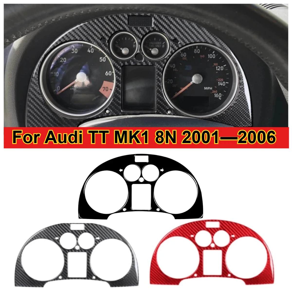 

For Audi TT MK1 8N 2001—2006 Glossy Black Red Interior Car Speedometer Panel Carbon Fiber Cover Instrument Pointer Sticker