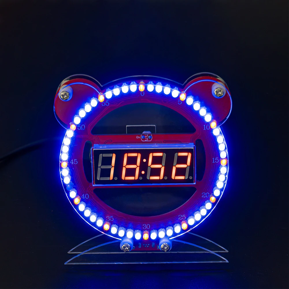 Электронные часы «сделай сам», светодиодные цифровые трубчатые часы с медведем и кабелем, электронный комплект, комплект для пайки микроконтроллера, креативный проект