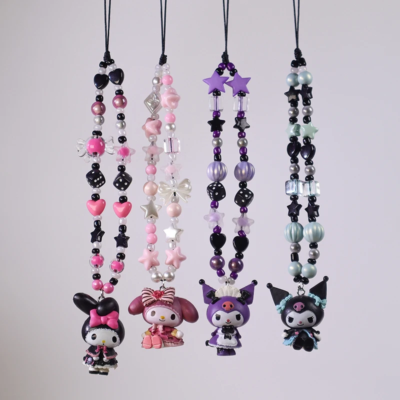 Charm Sanrio Phone Rope Knot Cellphone Lanyard Keychain Cute Kuromi Melody Phone Chain Woman Girl Bag Pendant For Earphone Case