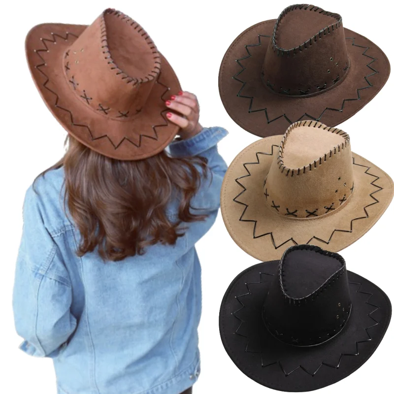 Men Women Western Cowboy Hat Outdoor Breathable and Thin Fedora Summer Wide Brim Beach Travel Cap Retro Faux Leather Jazz Hats