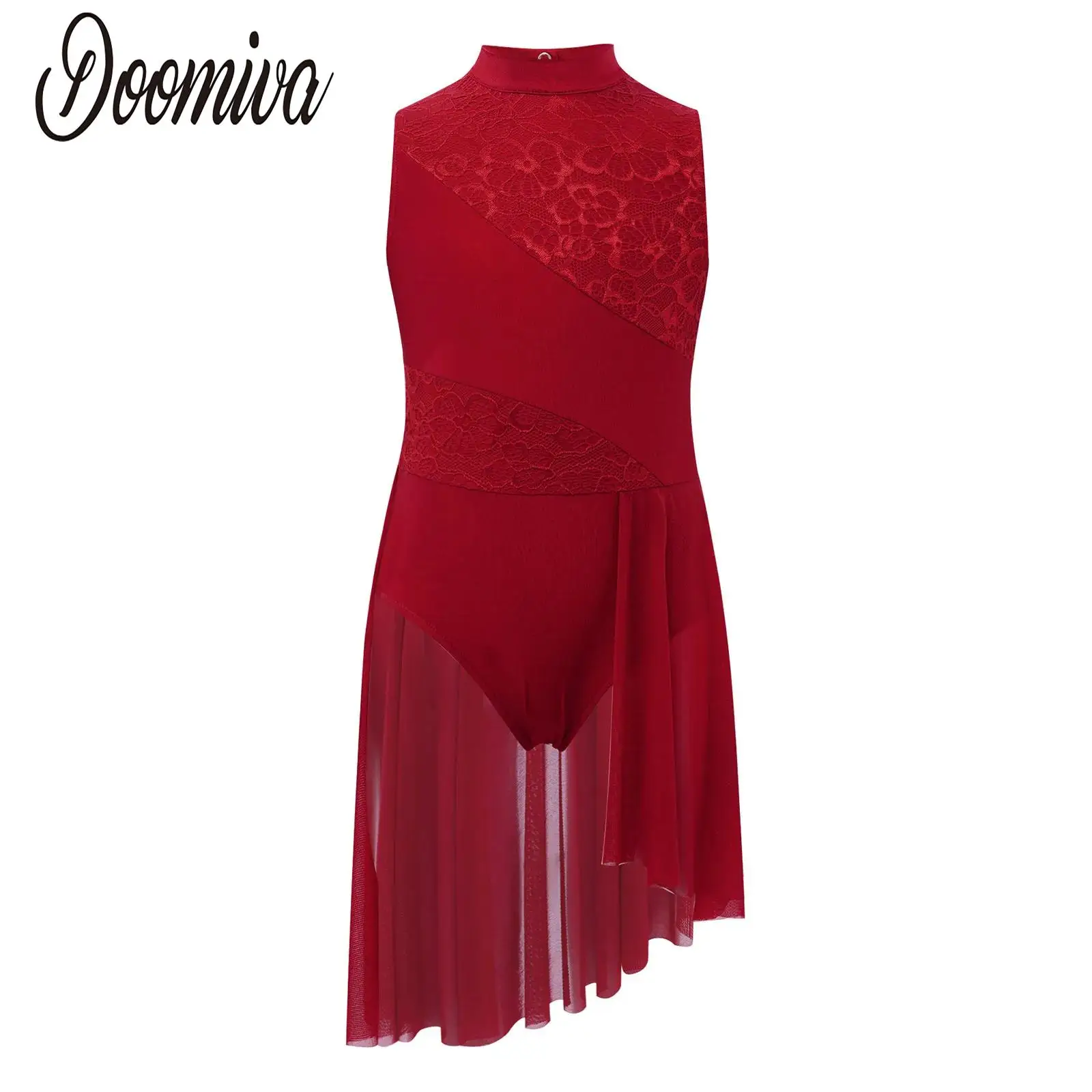 Kids Girls Lyrical Modern Dance Dress Performance Sleeveless Mesh Split Leotard Ballet Gymnastics Figure Skating Dress Costumes