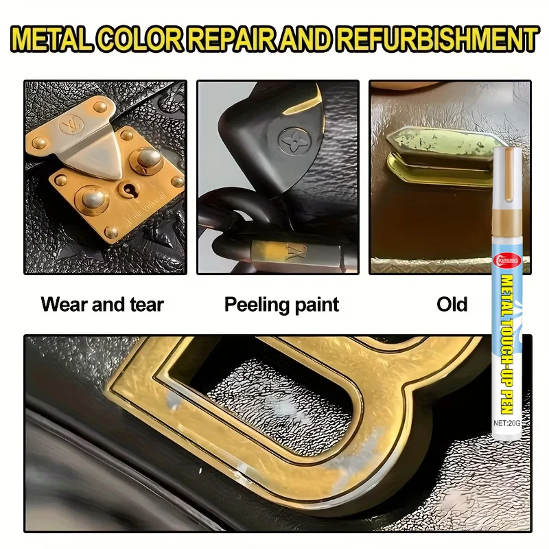 Gold Metal Repair Pen Handbag Buckle Zipper Scratch Repair Touch Up Paint for Logo Lock and Strap Restoration view 3
