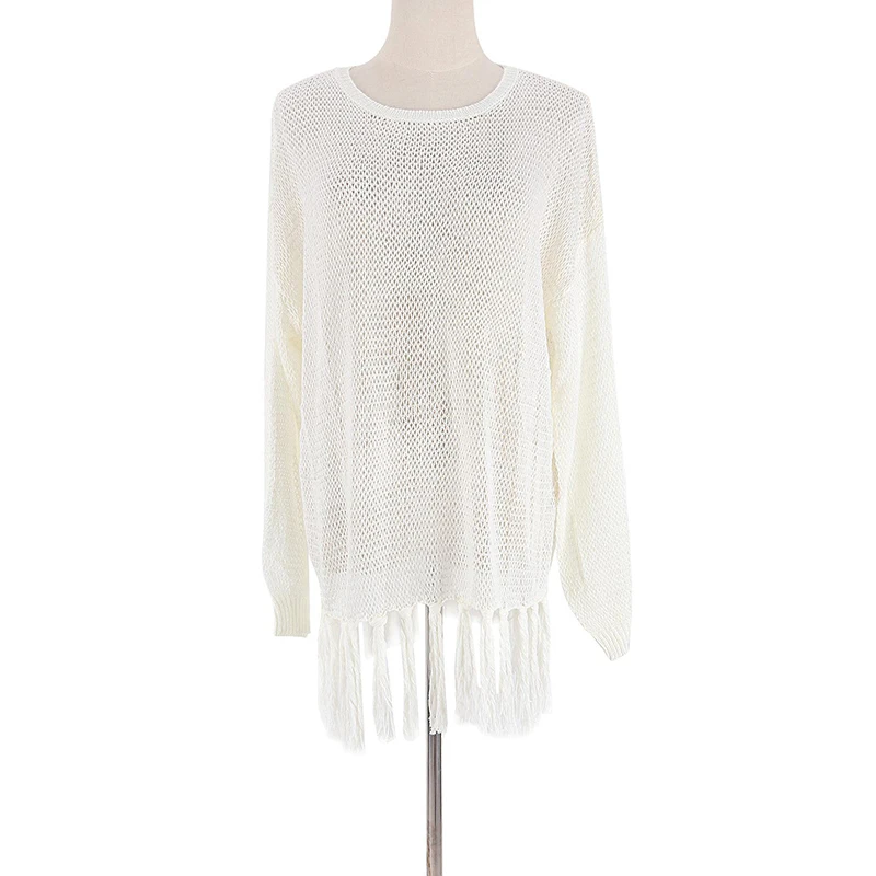 Sexy Women's Summer Mini Dress For Beach Cover Ups Hollow Out Knitted Tassel Sundress Swimwears Bikini Swimsuit Solid Dresses