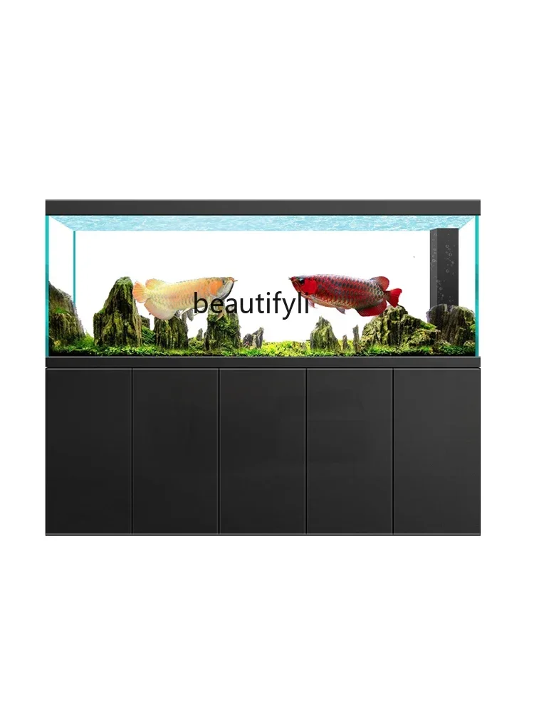 

Large aquarium widened bottom filter ultra-white glass floor cabinet, living room fish tank with cabinet integrated