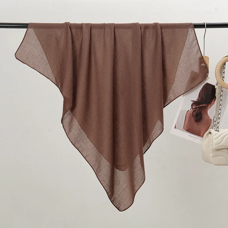 Wysokiej jakości kwadratowe apaszki damskie 90x90 cm, jednokolorowe, z bawełny i lnu, cienkie chusty na głowę, hidżaby dla kobiet muzułmańskich, akcesoria do torebek.