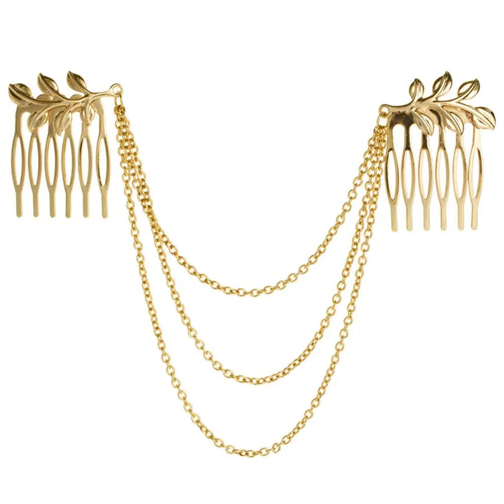 Premium Alloy Hairpin Comb with Exquisite Leaf Pattern Shiny Surface Stylish Headwear for Prom Church Meeting Soiree Flower Hair