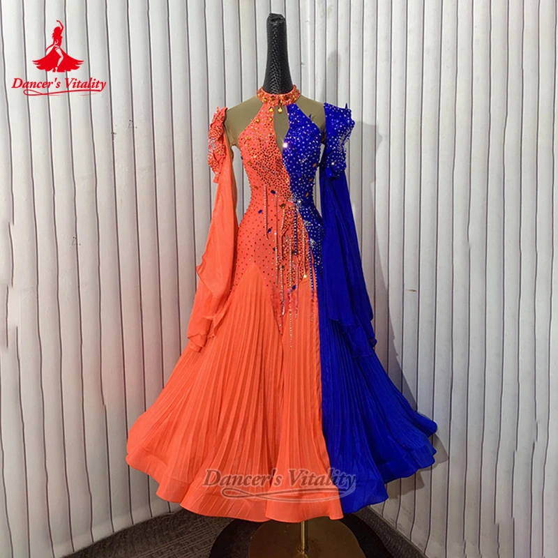 2-tone Matching Social Dance Hight-neck Dresses Customized Adult&Children Waltz Tango Contest&Perform Clothing Dancer's Vitality