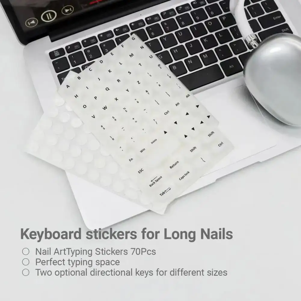 Keycap Sticker for Manicure Nail Care Keyboard Accessory Silicone Keyboard Sticker Set for Long Nails Gaming 70 Pcs for Office