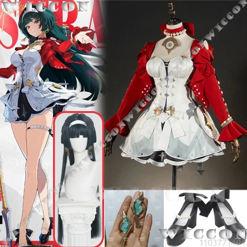 Astra Yao Game Zenless Zone Zero Косплей Костюм Длинный Черный Парик Белое Платье Красное Пальто Туфли Уши Сексуальная Горячая Девушка Женщины На заказ6;